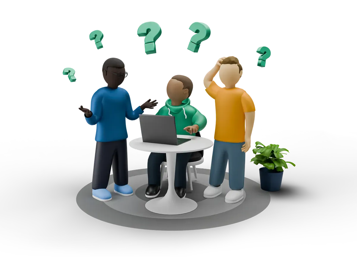 3D group of people talking through questions