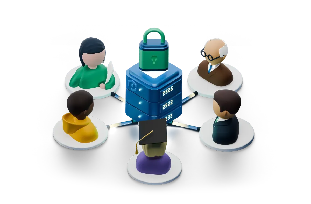3D group of users around a secured server, for community PHP repositories