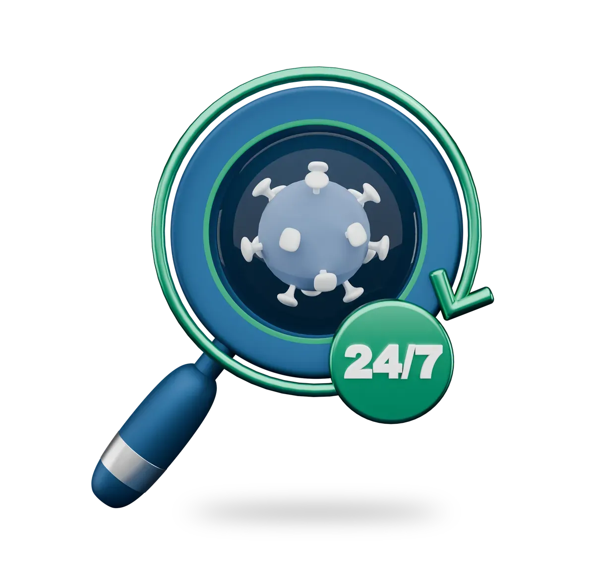 3D magnifying glass with a 24/7 badge, for processes that keep running
