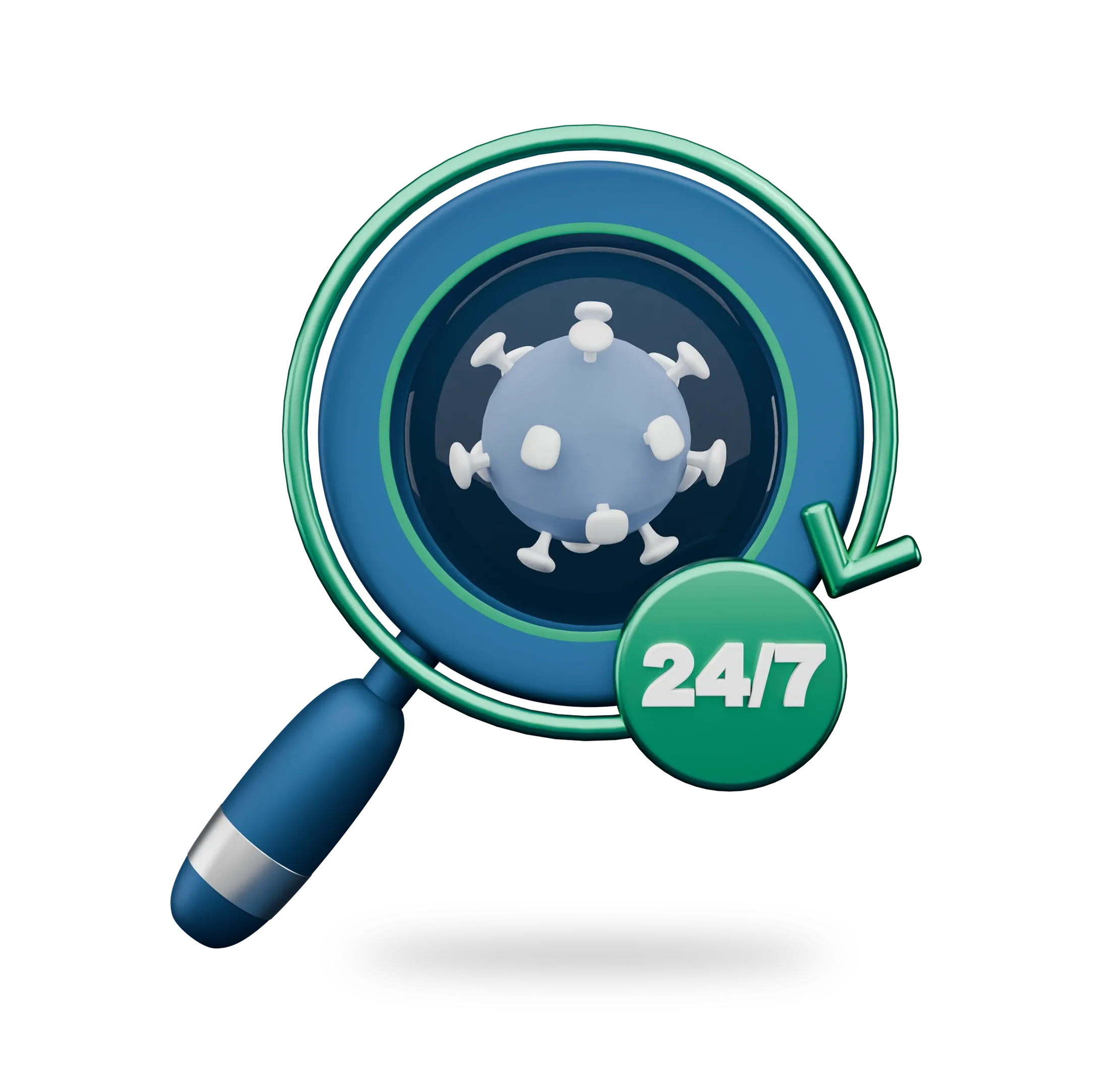 3D magnifying glass with a 24/7 badge, for keeping watch on new advisories